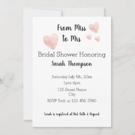 白黒モダンピンクハートブライダルシャワー 招待状