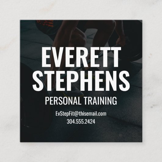 白黒モダンフィットネス訓練士 スクエア名刺 (正面)