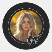 白黒モダンフォトスクリプト卒業 ラウンドシール (正面)