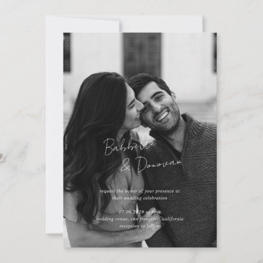 白黒モダンフォトミニマル結婚リスト 招待状 (正面)