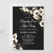 白黒モダンフローラの結婚後のパーティー 招待状 (正面)