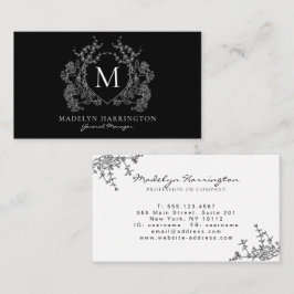 白黒モダンフローラクレストモノグラム 名刺