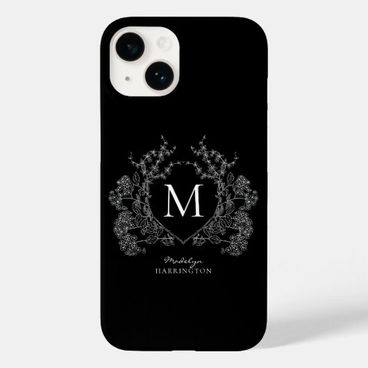 白黒モダンフローラクレストモノグラム Case-Mate iPhoneケース (裏面)