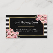 白黒モダンフローラストライプのビジネスカー 名刺 (正面)