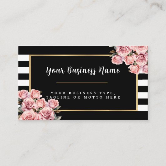 白黒モダンフローラストライプのビジネスカー 名刺 (正面)