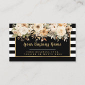 白黒モダンフローラストライプのビジネスカー 名刺 (正面)