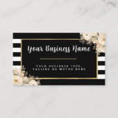 白黒モダンフローラストライプの 名刺 (正面)