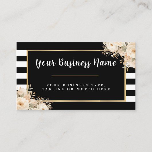 白黒モダンフローラストライプの 名刺 (正面)