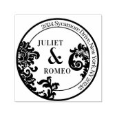 白黒モダンフローラダマスクウェディングカップル セルフインキングスタンプ (デザイン)