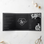 白黒モダンフローラダマスクエレガントウェディング 三つ折りプログラム (内部)