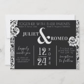 白黒モダンフローラダマスク結婚式 招待状 (正面)