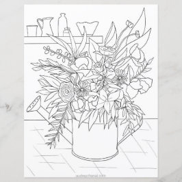 白黒モダンフローラブーケ着色