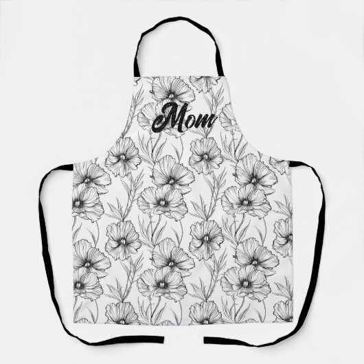 白黒モダンフローラママパーソナライズされた エプロン (正面)