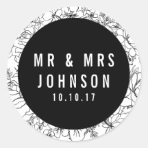 白黒モダンフローラミスター&ミセス・ステッカー