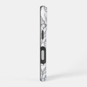 白黒モダンフローラモノグラムの iPhone 16ケース (右側面)