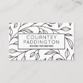 白黒モダンフローラ美しいサロンQRコード 名刺 (正面)