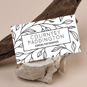 白黒モダンフローラ美しいサロンQRコード 名刺