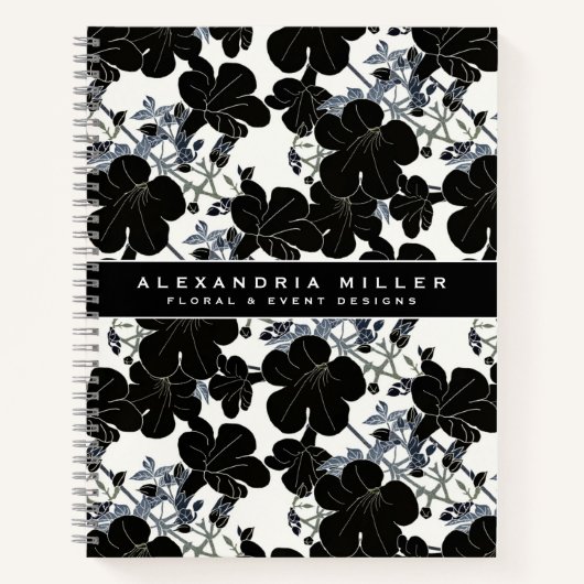 白黒モダンフローラ |パーソナライズされた | ノートブック (正面)