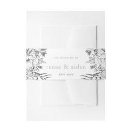 白黒モダンフローラ 招待状ベリーバンド