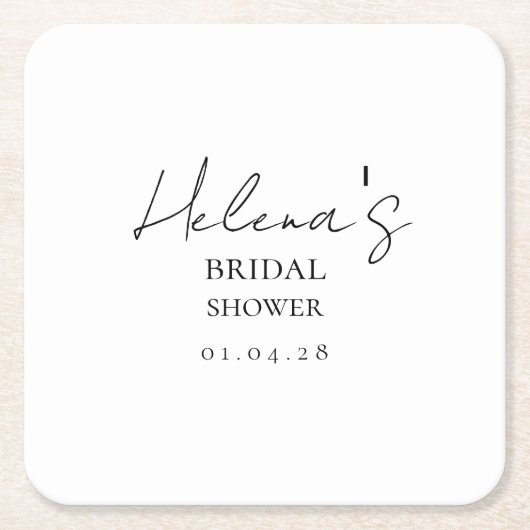 白黒モダンブライダルシャワーコースター スクエアペーパーコースター (正面)