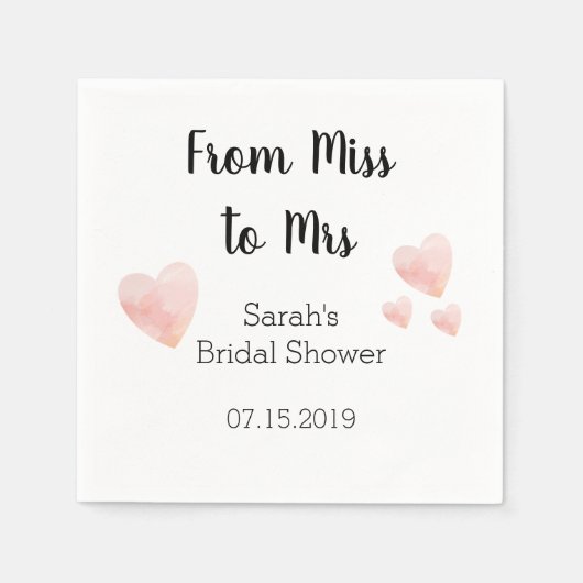 白黒モダンブライダルシャワーピンクハート スタンダードカクテルナプキン (正面)