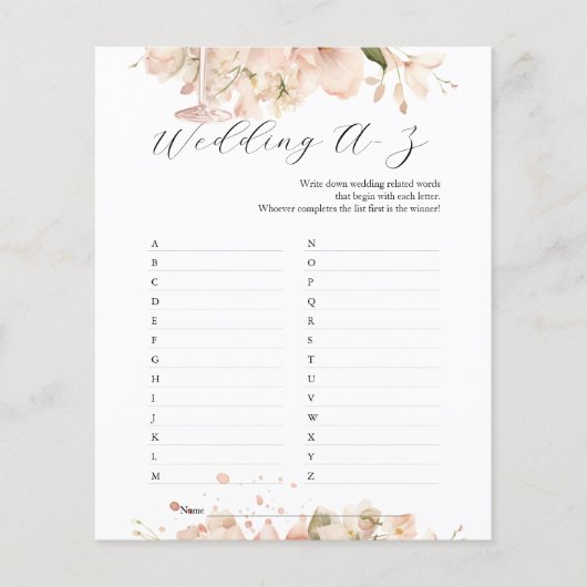 白黒モダンブライダルシャワー結婚ズA-Zゲーム チラシ (正面)