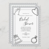 白黒モダンブライダルシャワー 招待状 (正面/裏面)