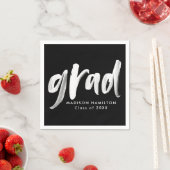 白黒モダンブラシスクリプトの卒業 スタンダードカクテルナプキン (インサイチュ)