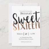 白黒モダンブロンズスイート16パーティー 招待状 (正面)