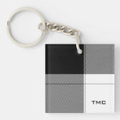 白黒モダンプレイドイニシャルシ名門私立校風のック キーホルダー (正面)