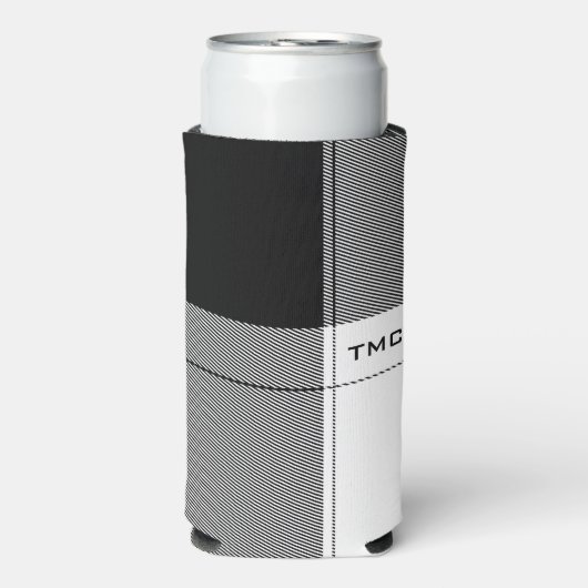 白黒モダンプレイドイニシャルシ名門私立校風のック スリム缶クーラー (Seltzer正面)
