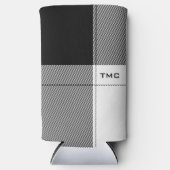 白黒モダンプレイドイニシャルシ名門私立校風のック スリム缶クーラー (正面)