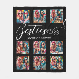 白黒モダンベスティー9フォトコラージュ フリースブランケット