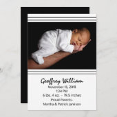 白黒モダンベビー誕生発表 案内状 (正面/裏面)