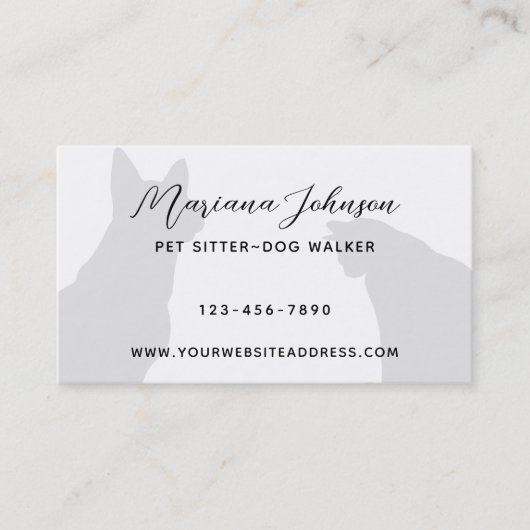 白黒モダンペットシッタードッグウォーカー写真 名刺 (正面)