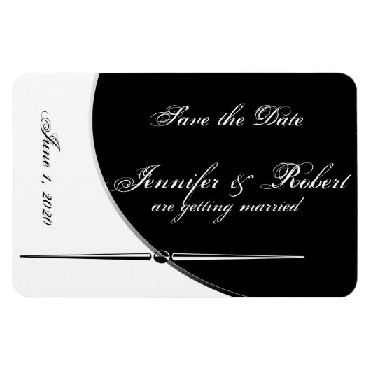 白黒モダンポッシュウェディング日付の保存 マグネット (横)