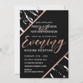 白黒モダンマーブルバラ金ゴールドシック夕べ 招待状 (正面)