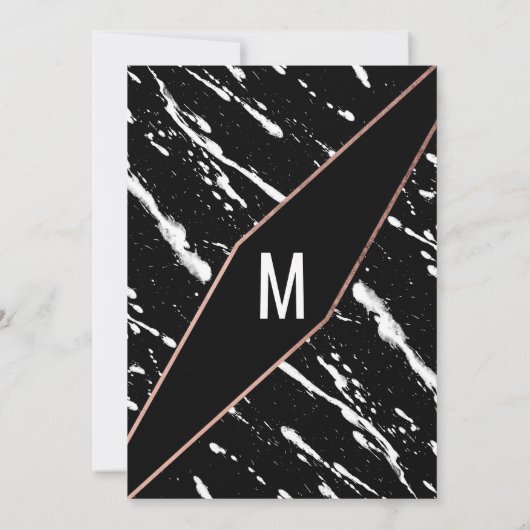 白黒モダンマーブルバラ金ゴールドシック夕べ 招待状 (裏面)