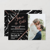 白黒モダンマーブルバラ金ゴールドシック セーブザデート (正面/裏面)