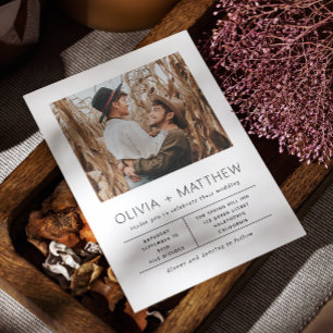 白黒モダンミニマシンプルリム写真結婚の 招待状