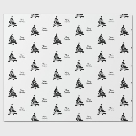 白黒モダンミニマリストのクリスマスツリー ラッピングペーパー (フラット)