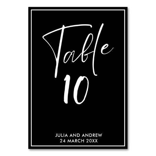 白黒モダンミニマリストのスクリプ結婚ト テーブルナンバー (正面)