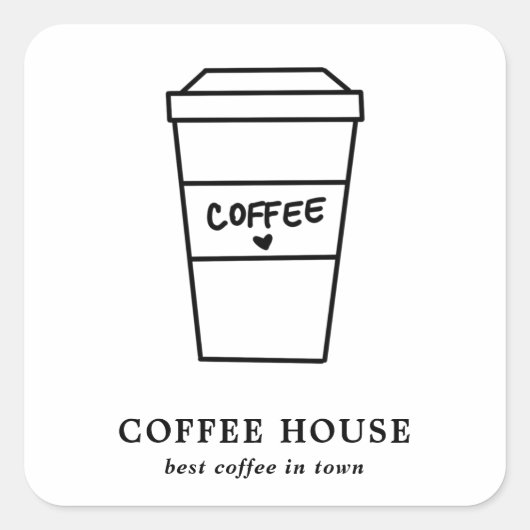 白黒モダンミニマルかわいいコーヒーカップ スクエアシール (正面)