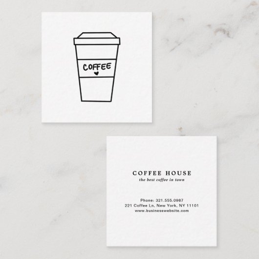 白黒モダンミニマルかわいいコーヒーカップ スクエア名刺 (正面/裏面)