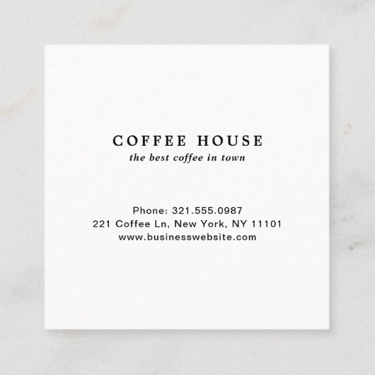 白黒モダンミニマルかわいいコーヒーカップ スクエア名刺 (裏面)