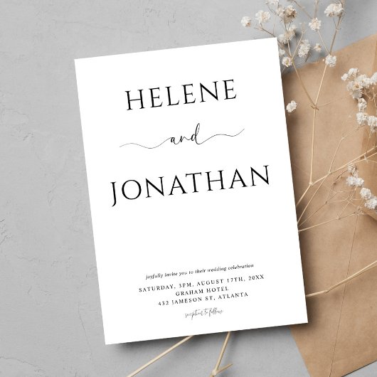 白黒モダンミニマルでエレガントな結婚式 招待状