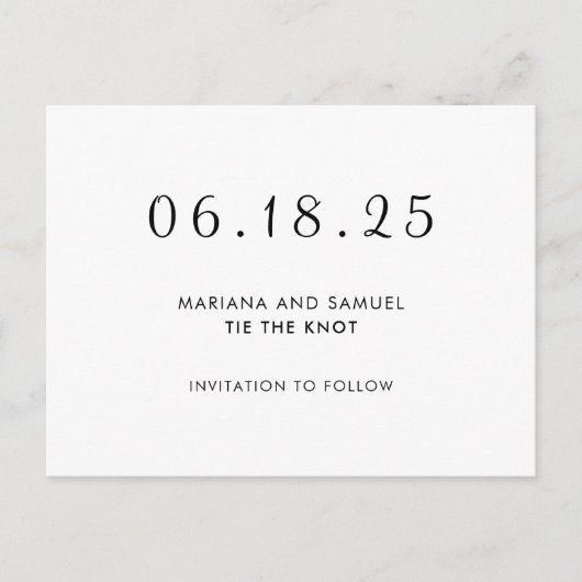 白黒モダンミニマルの日付の保存 案内ポストカード (正面)