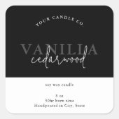 白黒モダンミニマルろうそくラベル スクエアシール (正面)