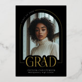 白黒モダンミニマルグラードフォトゴールドフォイル 箔招待状 (正面)