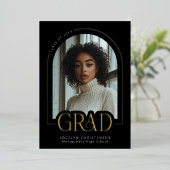 白黒モダンミニマルグラードフォトゴールドフォイル 箔招待状 (立ち正面)